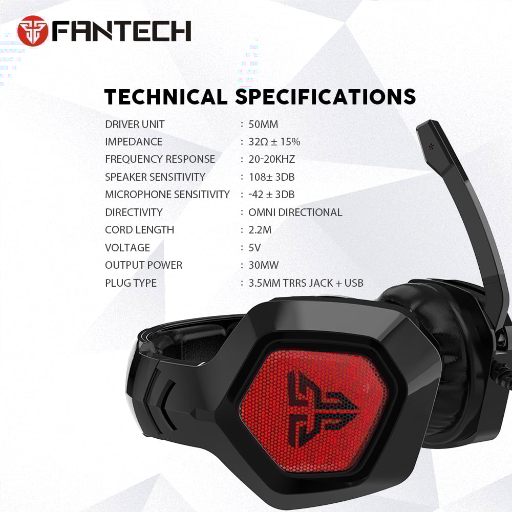 Fantech MH83 Adjustable Over Ear Gaming Headphone RGB Light Gaming